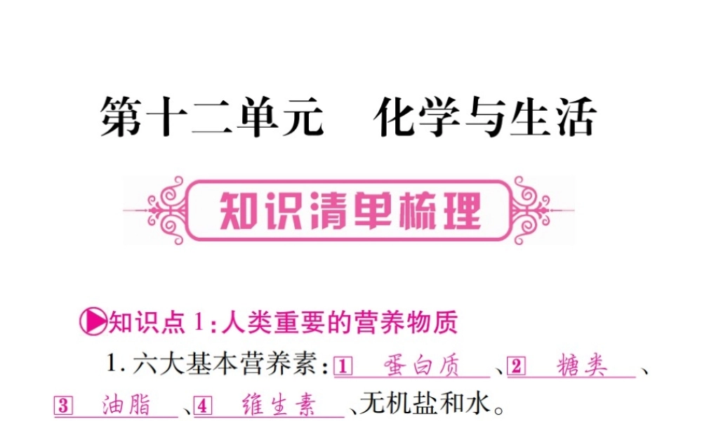 （广西专版）中考化学 第一部分 教材系统复习 第12单元 化学与生活教学讲解课件 新人教版-新人教版初中九年级全册化学课件