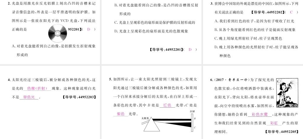 （成都专用）秋八年级物理上册 第4章 在光的世界里 第8节 走进彩色世界（精练）课件 （新版）教科版-（新版）教科版初中八年级上册物理课件