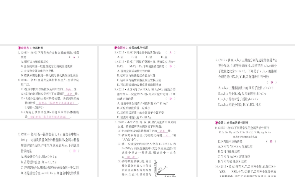 （广西专版）中考化学 第一篇 考点系统复习 第八单元 金属和金属材料课件-人教版初中九年级全册化学课件