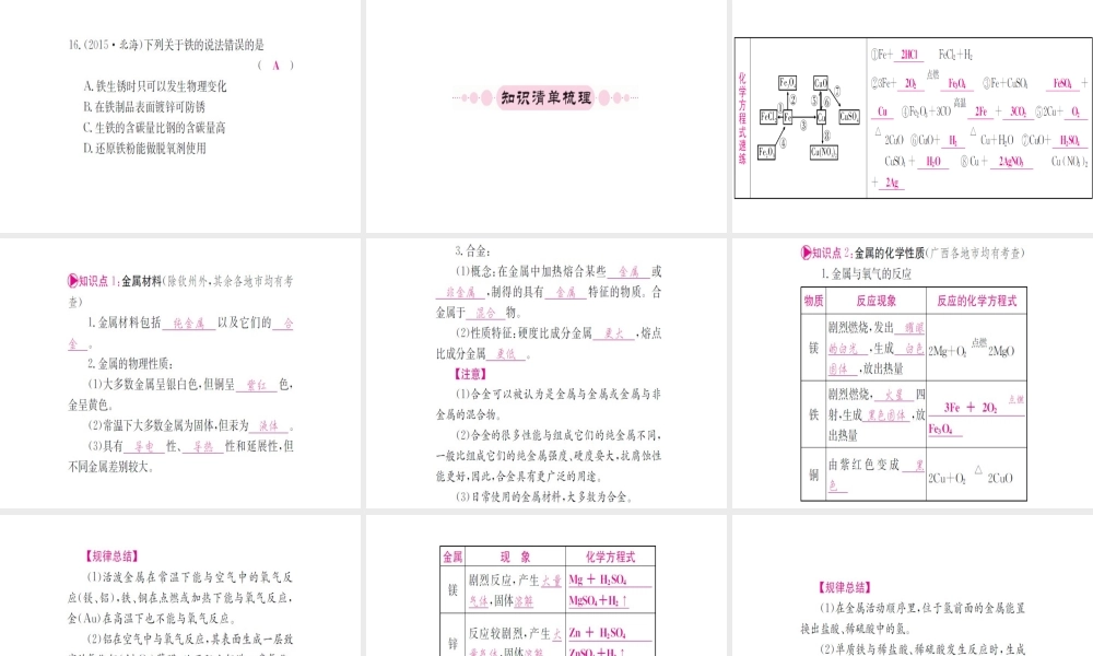 （广西专版）中考化学 第一篇 考点系统复习 第八单元 金属和金属材料课件-人教版初中九年级全册化学课件