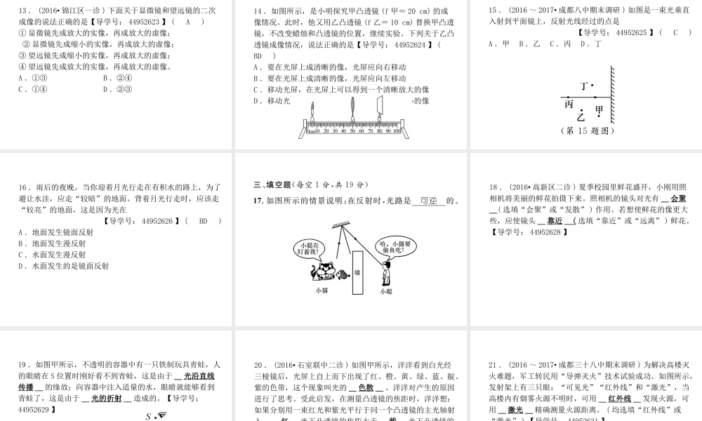 （成都专用）秋八年级物理上册 第4章 在光的世界里达标测试卷课件 （新版）教科版-（新版）教科版初中八年级上册物理课件