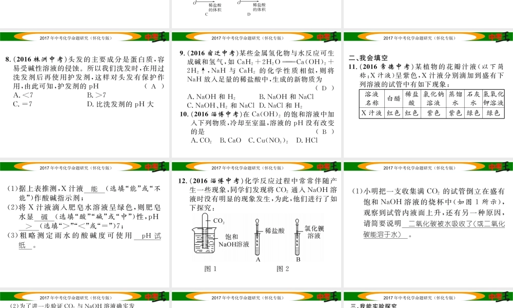 （怀化专版）中考化学命题研究 第一编 教材知识梳理篇 第十单元 酸和碱（精练）课件-人教版初中九年级全册化学课件
