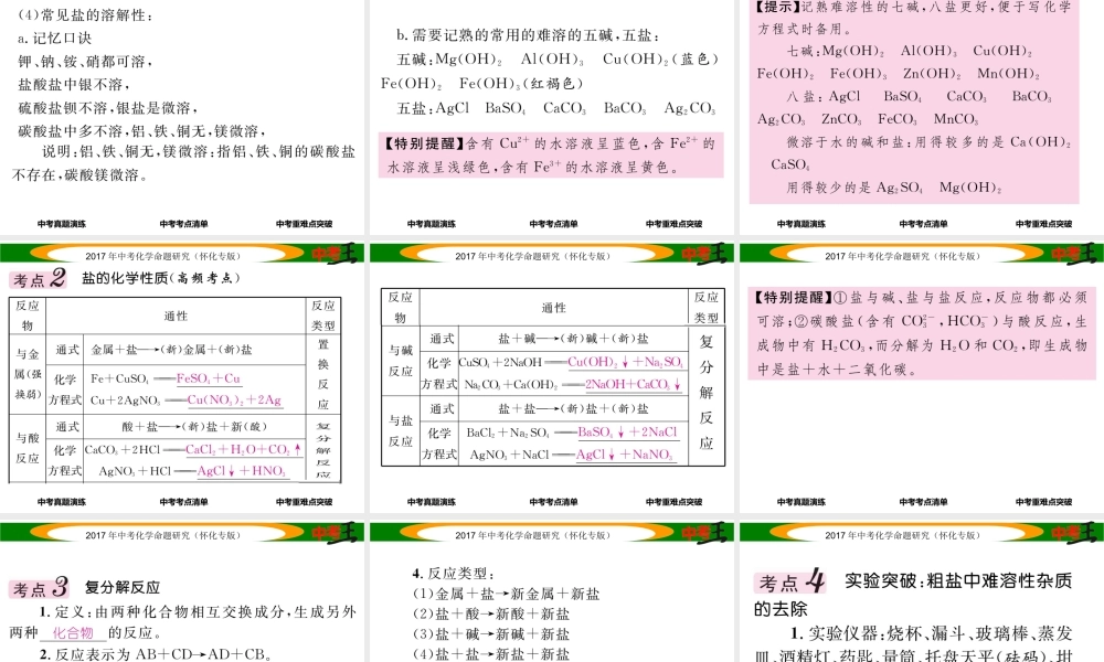 （怀化专版）中考化学命题研究 第一编 教材知识梳理篇 第十一单元 盐 化肥（精讲）课件-人教版初中九年级全册化学课件