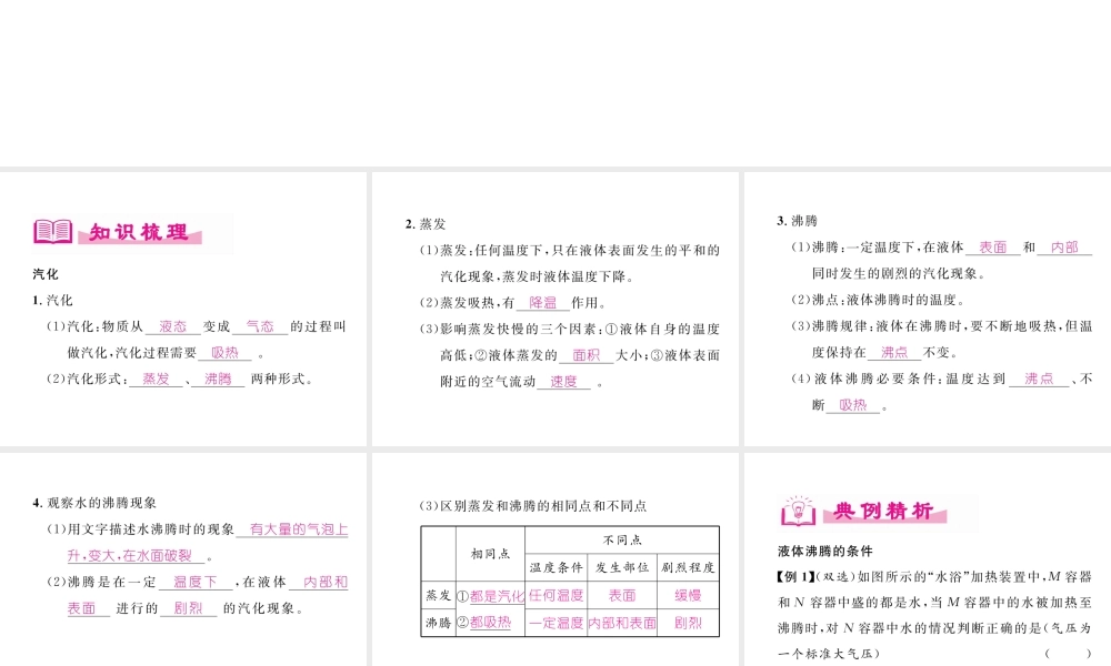 （成都专用）秋八年级物理上册 第5章 物态变化 第3节 汽化和液化 第1课时 汽化（精讲）课件 （新版）教科版-（新版）教科版初中八年级上册物理课件