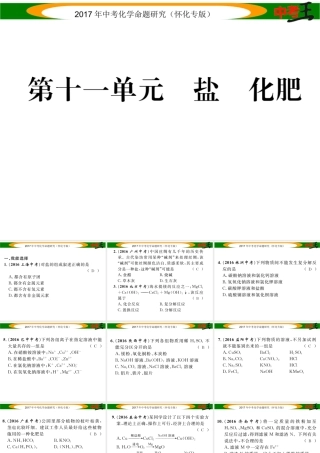 （怀化专版）中考化学命题研究 第一编 教材知识梳理篇 第十一单元 盐 化肥（精练）课件-人教版初中九年级全册化学课件