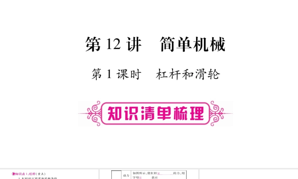 （广西北部湾专版）中考物理总复习 第1篇 教材系统 第12讲 简单机械（第1课时）课件-人教版初中九年级全册物理课件