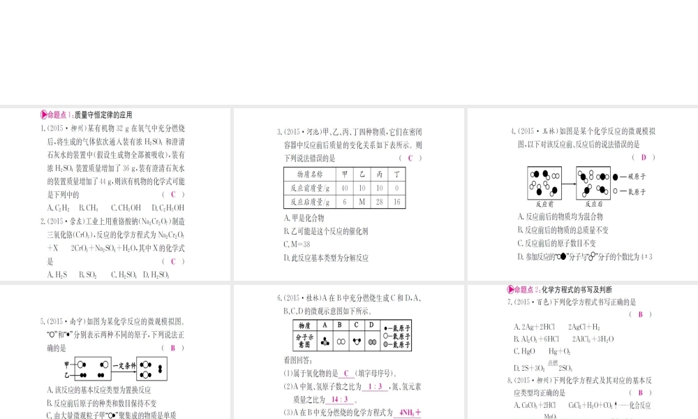 （广西专版）中考化学 第一篇 考点系统复习 第五单元 化学方程式课件-人教版初中九年级全册化学课件