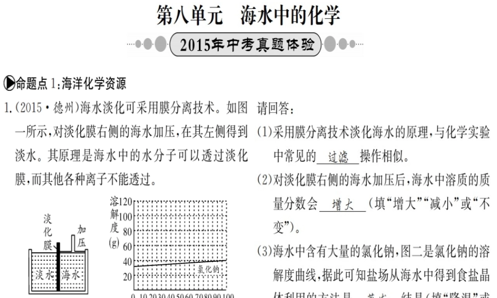 （广西专版）中考化学 考点系统复习 第八单元 海水中的化学课件 鲁教版-鲁教版初中九年级全册化学课件