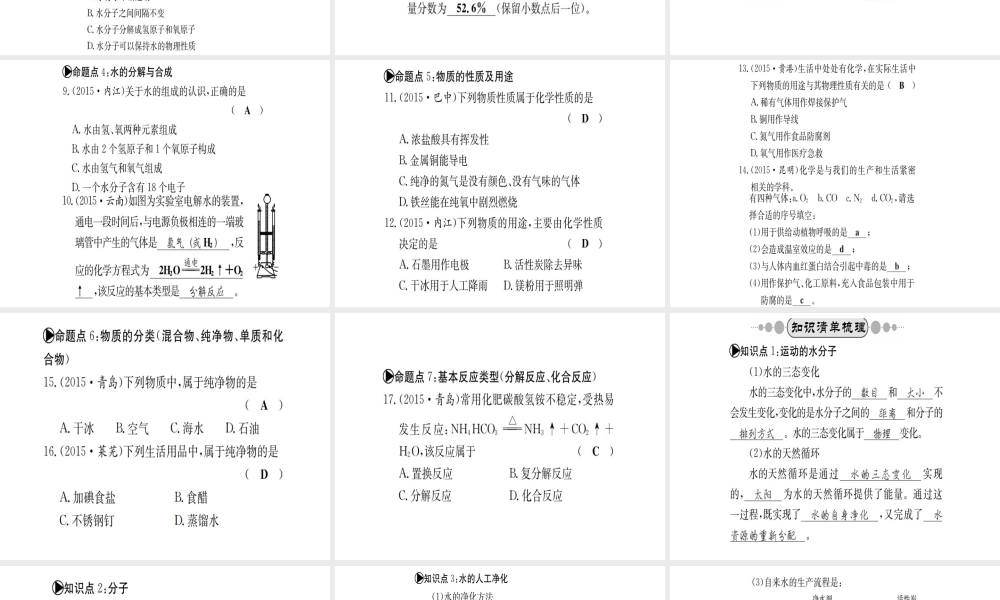 （广西专版）中考化学 考点系统复习 第二单元 探秘水世界课件 鲁教版-鲁教版初中九年级全册化学课件
