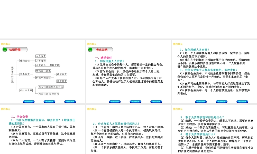 （广西北部湾专版）中考政治 八上 第四单元 做负责任的公民知识梳理课件-人教版初中九年级全册政治课件