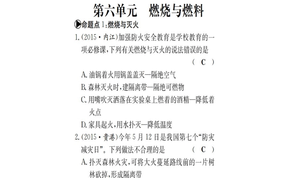 （广西专版）中考化学 考点系统复习 第六单元 燃烧与燃料课件 鲁教版-鲁教版初中九年级全册化学课件