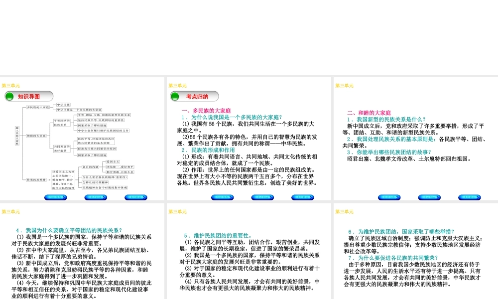（广西北部湾专版）中考政治 八下 第三单元 融入民族大家庭知识梳理课件-人教版初中九年级全册政治课件