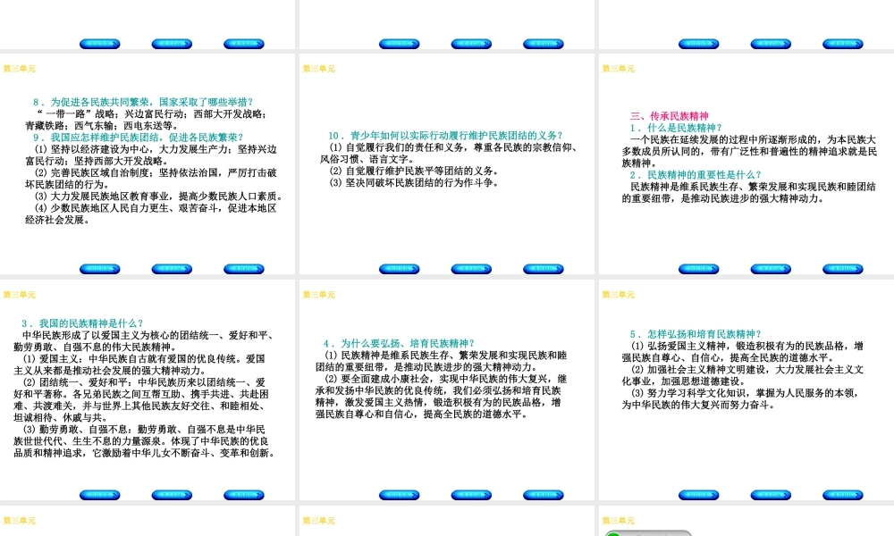 （广西北部湾专版）中考政治 八下 第三单元 融入民族大家庭知识梳理课件-人教版初中九年级全册政治课件