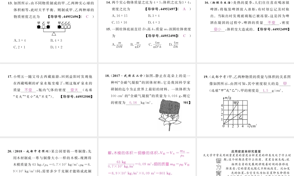 （成都专用）秋八年级物理上册 第6章 质量与密度 第2节 物质的密度 第1课时 认识密度（精练）课件 （新版）教科版-（新版）教科版初中八年级上册物理课件