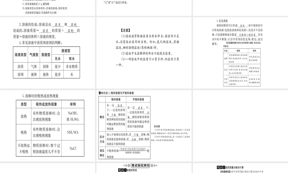 （广西专版）中考化学 考点系统复习 第三单元 溶液课件 鲁教版-鲁教版初中九年级全册化学课件