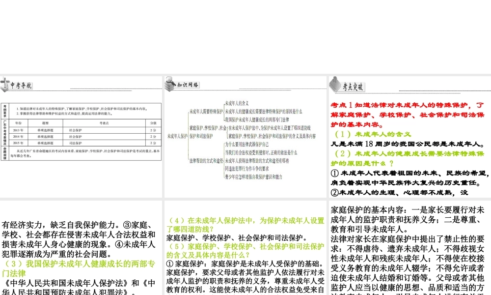 （广东省）中考政治 第三单元 第2节 未成年人保护复习课件-人教版初中九年级全册政治课件