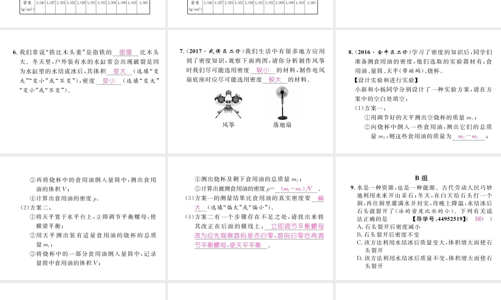 （成都专用）秋八年级物理上册 第6章 质量与密度 第4节 活动 密度知识应用交流会（精练）课件 （新版）教科版-（新版）教科版初中八年级上册物理课件