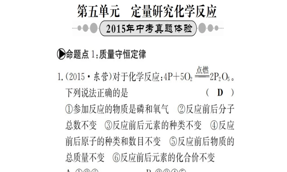 （广西专版）中考化学 考点系统复习 第五单元 定量研究化学反应课件 鲁教版-鲁教版初中九年级全册化学课件