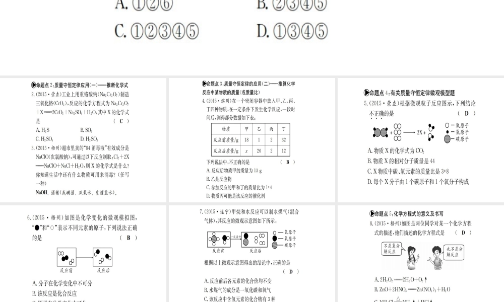 （广西专版）中考化学 考点系统复习 第五单元 定量研究化学反应课件 鲁教版-鲁教版初中九年级全册化学课件