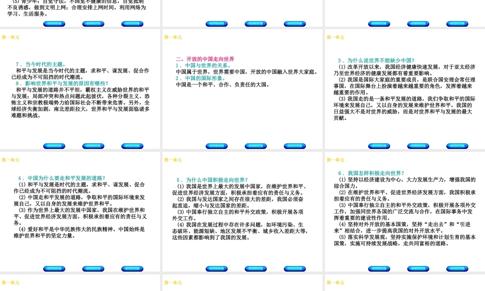 （广西北部湾专版）中考政治 九年级全一册 第一单元 世界在我心中知识梳理课件-人教版初中九年级全册政治课件