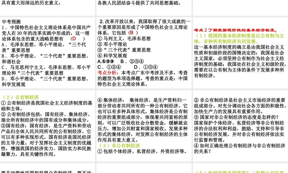 （广东省）中考政治 第四单元 第2节 参与政治生活 关注经济发展复习课件-人教版初中九年级全册政治课件