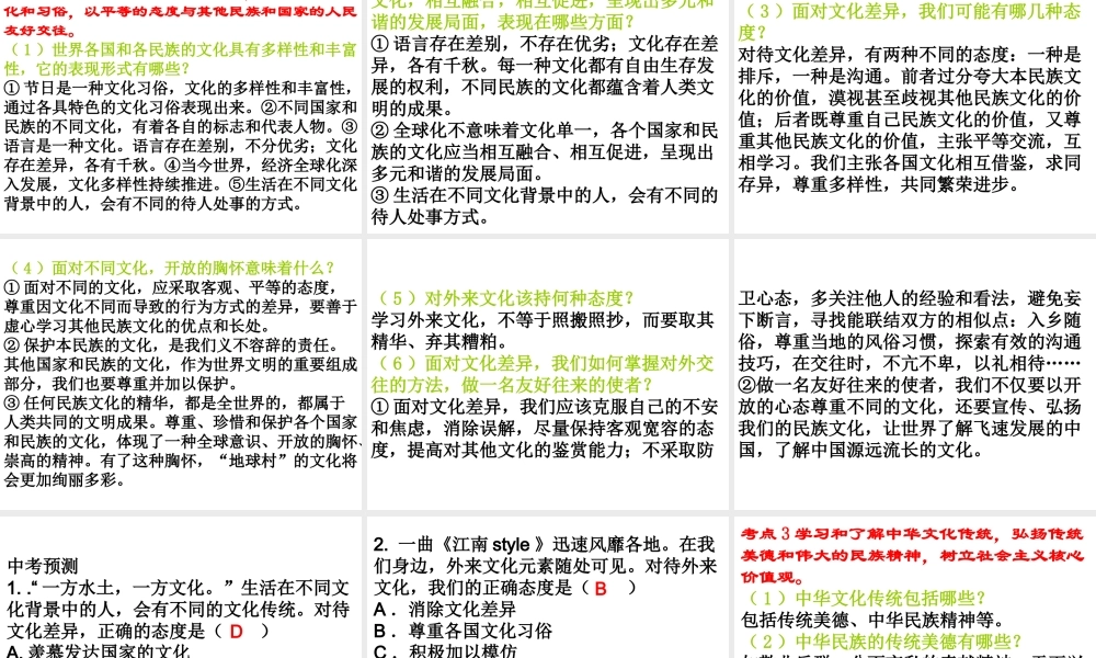 （广东省）中考政治 第四单元 第4节 传承中华文化复习课件-人教版初中九年级全册政治课件