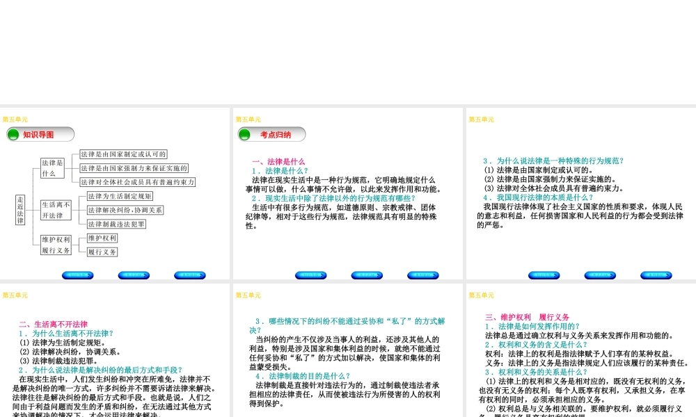 （广西北部湾专版）中考政治 七上 第五单元 走进法律知识梳理课件-人教版初中九年级全册政治课件