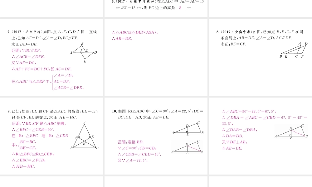 （成都专级数学下册 第1章 三角形的证明 1 等腰三角形 第1课时 全等三角形和等腰三角形的性质作业课件 （新版）北师大版-（新版）北师大级下册数学课件