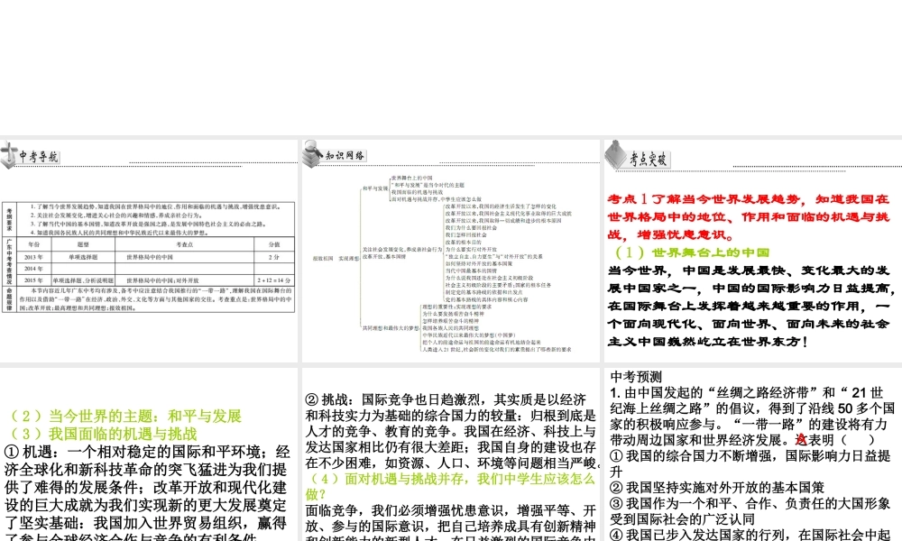 （广东省）中考政治 第五单元 第3节 报效祖国 实现理想复习课件-人教版初中九年级全册政治课件