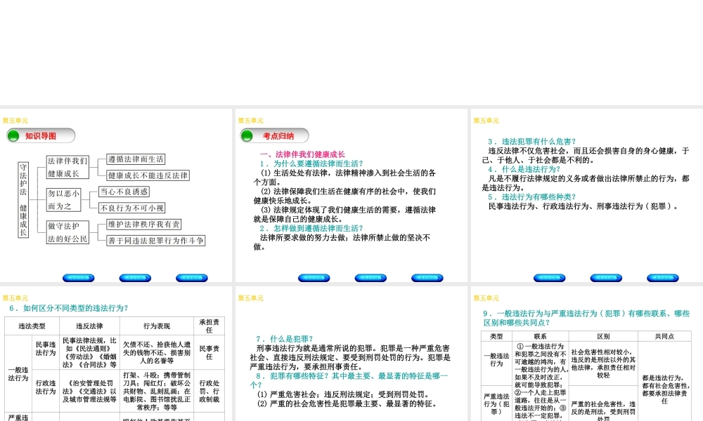（广西北部湾专版）中考政治 七下 第五单元 守法护法 健康成长知识梳理课件-人教版初中九年级全册政治课件