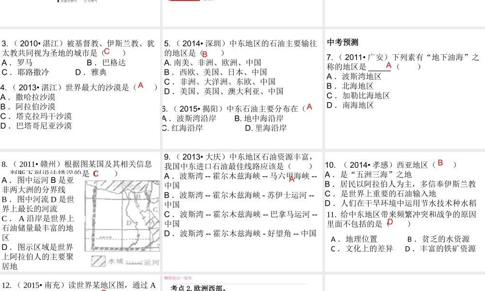 （广东地区）中考地理 专题七 东半球的其他国家和地区复习课件 新人教版-新人教版初中九年级全册地理课件