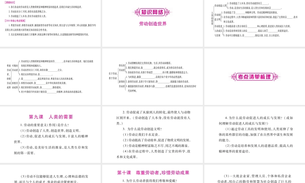 （广西专版）中考政治总复习 八下 第4单元  劳动创造世界课件-人教版初中九年级全册政治课件
