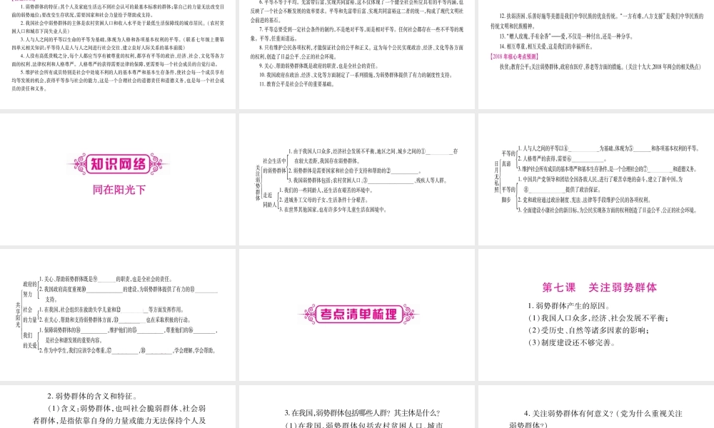（广西专版）中考政治总复习 九年级 第3单元 同在阳光下课件-人教版初中九年级全册政治课件