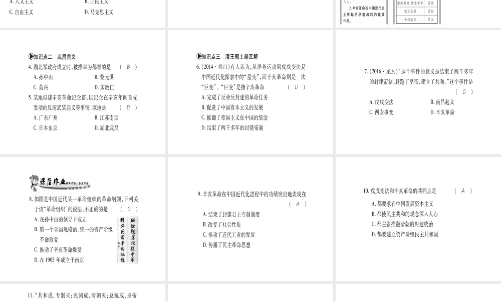 （广西专用）八年级历史上册 第二单元 辛亥革命与民国的创建 第8课 辛亥革命课件 岳麓版-岳麓版初中八年级上册历史课件