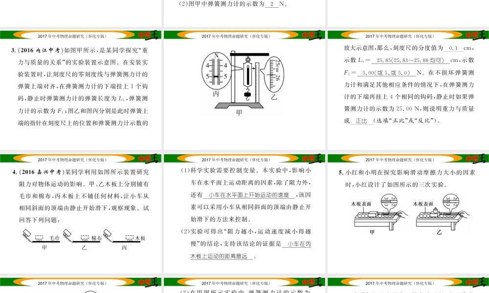 （怀化专版）中考物理命题研究 第一编 教材知识梳理篇 专题突破 重力 平衡力 摩擦力实验探究（精练）课件-人教版初中九年级全册物理课件