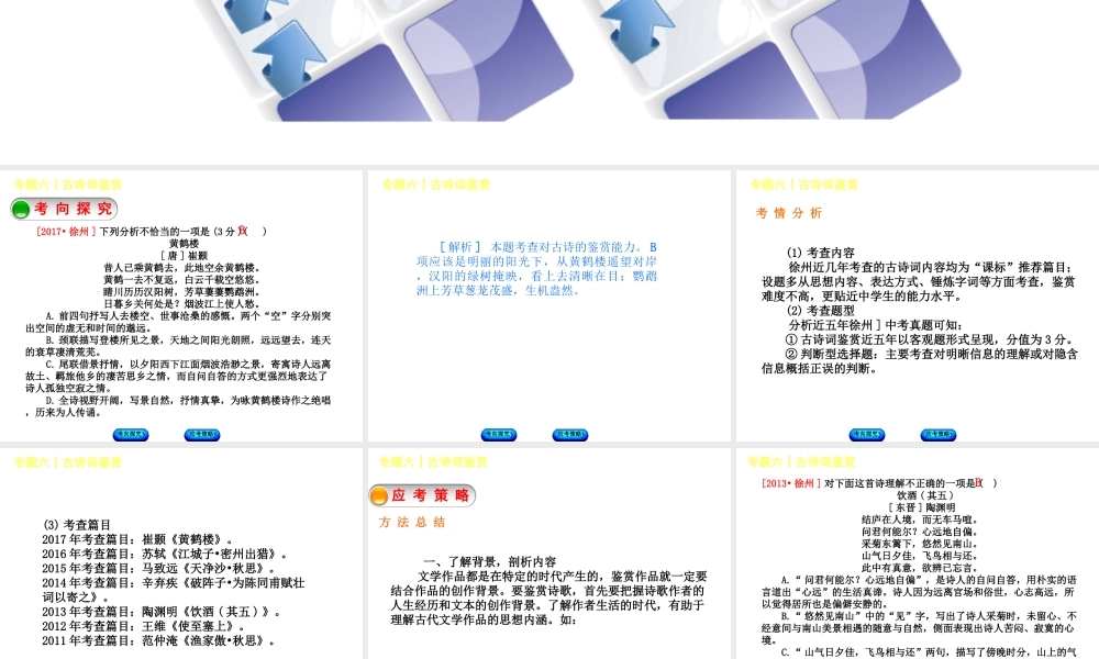 （徐州专版）中考语文 第二部分 古诗文阅读 专题六 古诗词鉴赏复习课件-人教版初中九年级全册语文课件