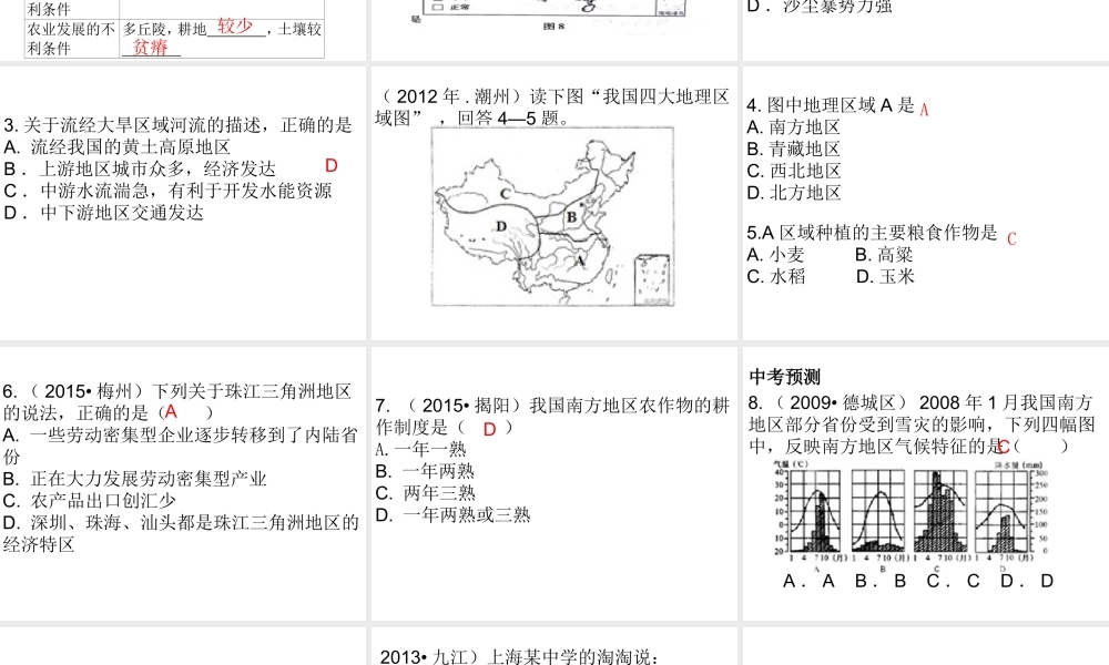 （广东地区）中考地理 专题十五 南方地区复习课件 新人教版-新人教版初中九年级全册地理课件