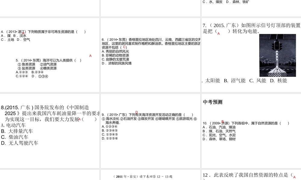 （广东地区）中考地理 专题十一 中国的自然资源复习课件 新人教版-新人教版初中九年级全册地理课件