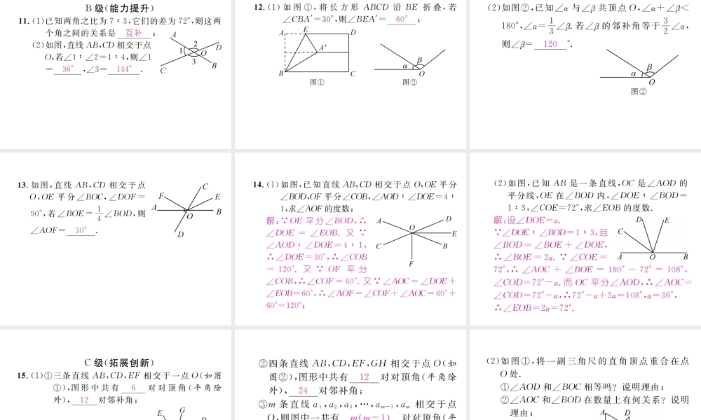 （成都专级数学下册 第2章 相交的平行线 1 两条直线的位置关系（1）作业课件 （新版）北师大版-（新版）北师大级下册数学课件
