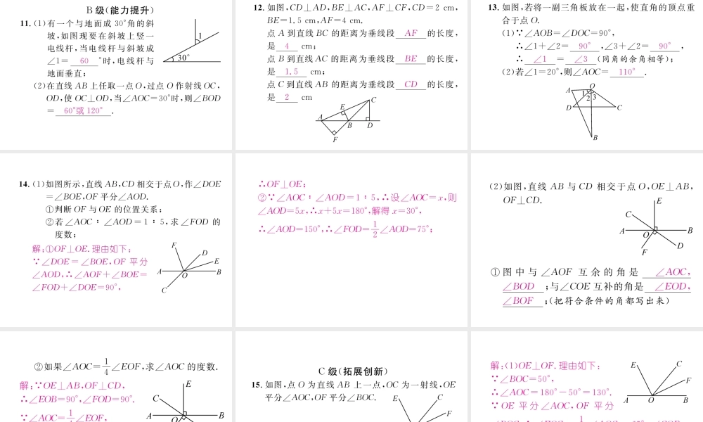 （成都专级数学下册 第2章 相交的平行线 1 两条直线的位置关系（2）作业课件 （新版）北师大版-（新版）北师大级下册数学课件