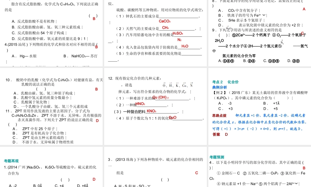 （广东地区）中考化学 第二部分 物质构成的奥秘 第三节 化合价和化学式复习课件 新人教版-新人教版初中九年级全册化学课件