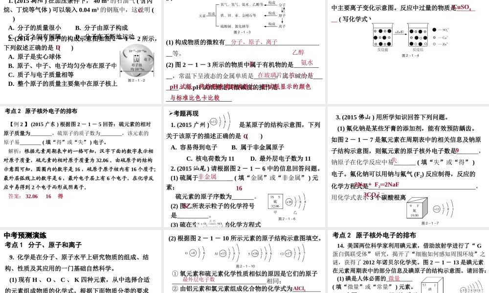 （广东地区）中考化学 第二部分 物质构成的奥秘 第一节 微粒构成物质复习课件 新人教版-新人教版初中九年级全册化学课件