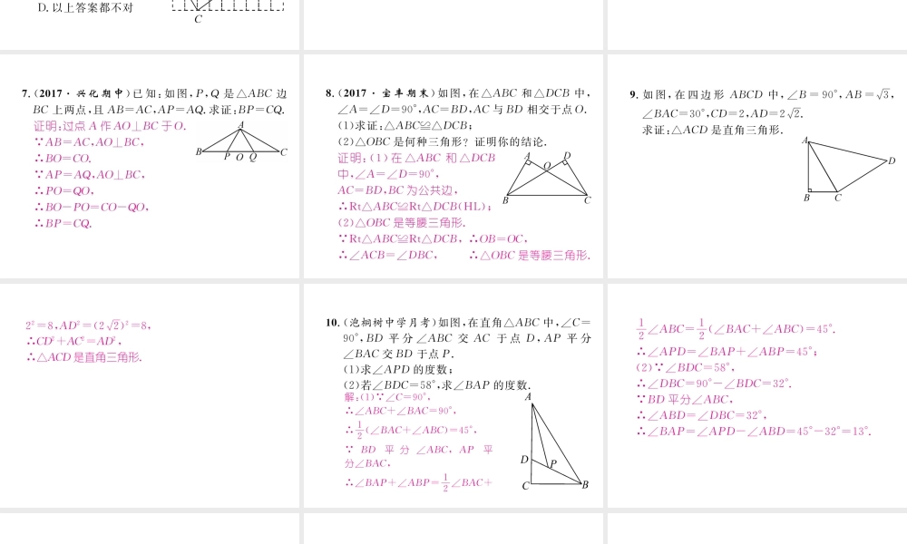 （成都专版）春八年级数学下册 第1章 三角形的证明 2 直角三角形 第1课时 直角三角形的性质与判定作业课件 （新版）北师大版-（新版）北师大版初中八年级下册数学课件