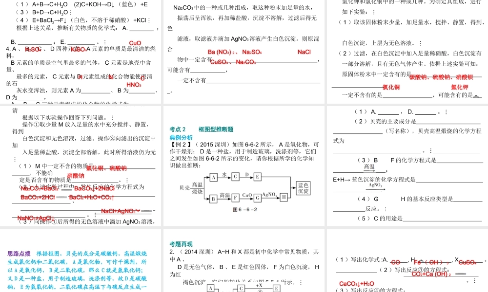 （广东地区）中考化学 第六部分 专题训练 专题六 推断题复习课件 新人教版-新人教版初中九年级全册化学课件