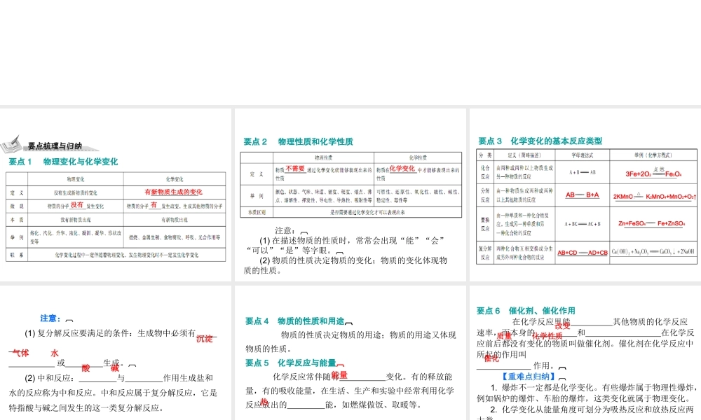 （广东地区）中考化学 第三部分 物质的化学变化 第一节 物质的变化、性质及反应类型复习课件2 新人教版-新人教版初中九年级全册化学课件