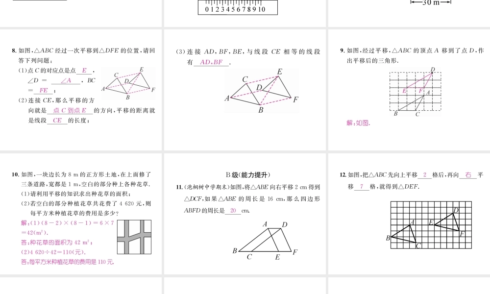 （成都专级数学下册 第3章 图形的平移与旋转 1 图形的平移 第1课时 平移的概念与性质作业课件 （新版）北师大版-（新版）北师大级下册数学课件