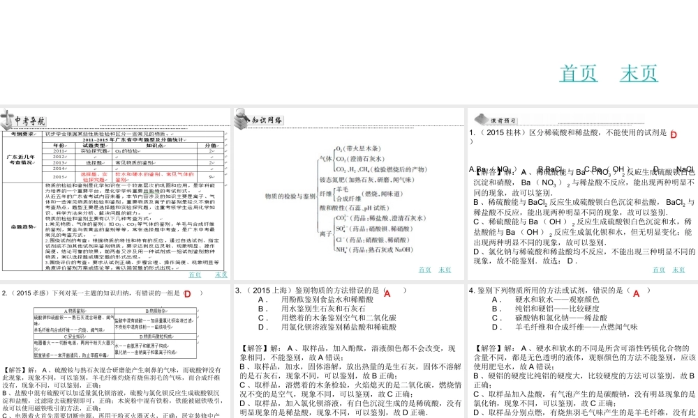 （广东地区）中考化学 第十九章 物质的检验与鉴别复习课件 新人教版-新人教版初中九年级全册化学课件