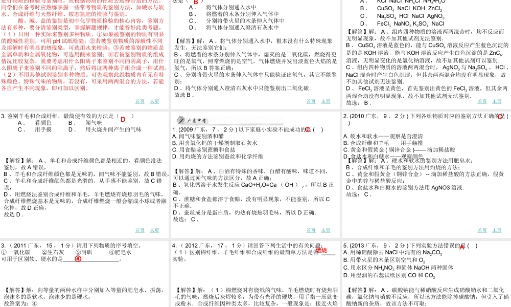 （广东地区）中考化学 第十九章 物质的检验与鉴别复习课件 新人教版-新人教版初中九年级全册化学课件