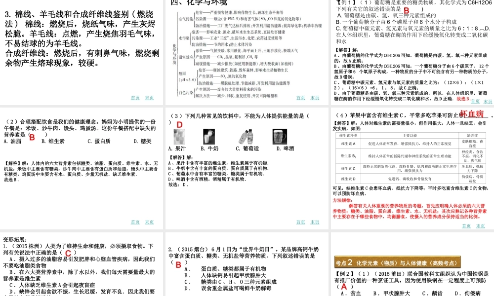 （广东地区）中考化学 第十六章 化学与生活复习课件 新人教版-新人教版初中九年级全册化学课件
