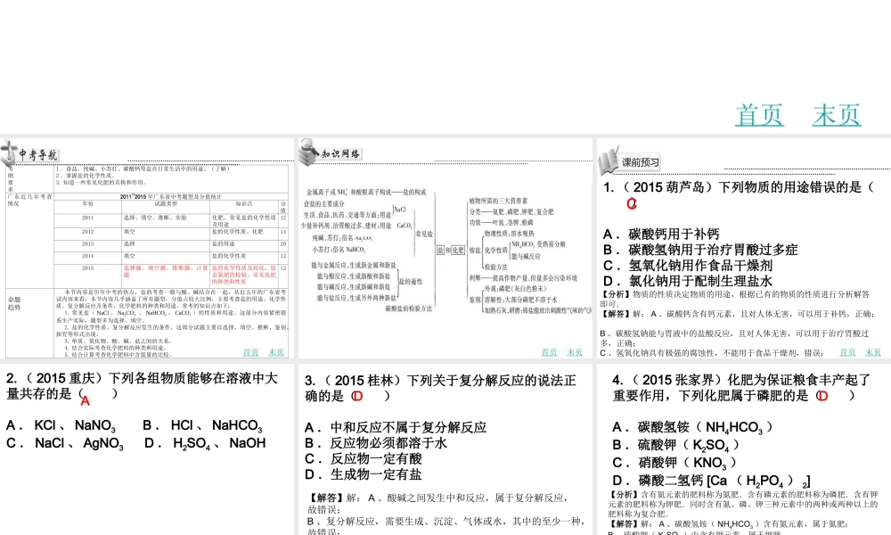 （广东地区）中考化学 第十四章 盐和化肥复习课件 新人教版-新人教版初中九年级全册化学课件
